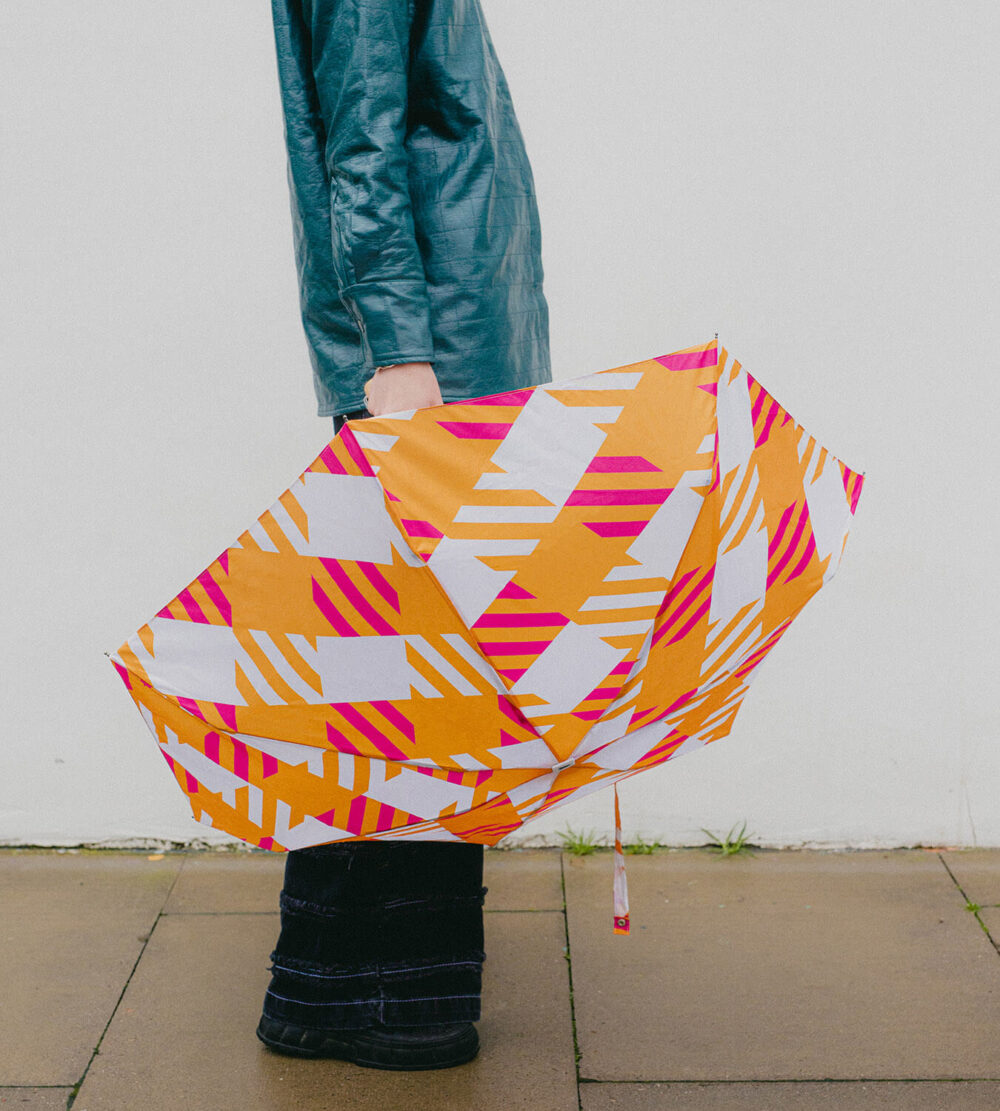 Parasol Compact Tweed & Check Kratka Gingham Oversize Pomarańczowo-fioletowy - obrazek 5