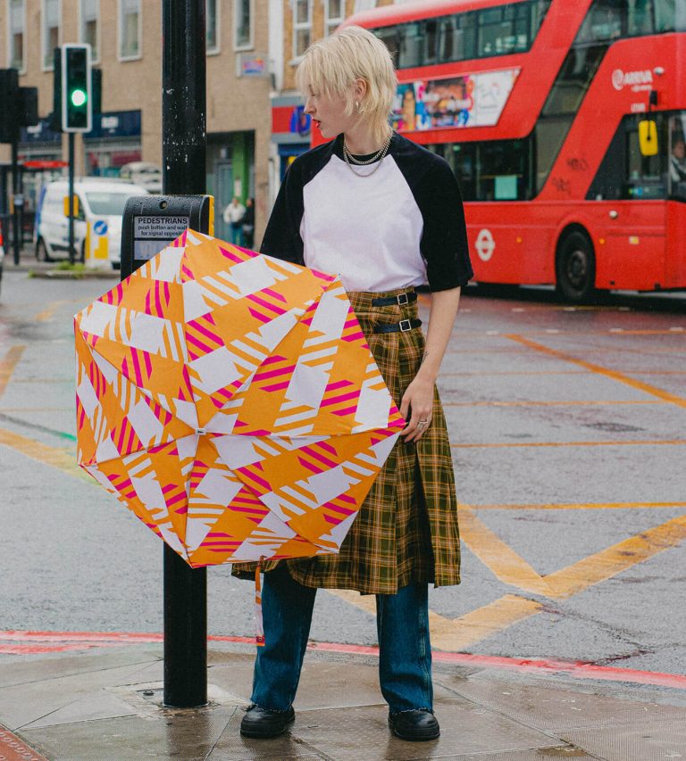Parasol Compact Tweed & Check Kratka Gingham Oversize Pomarańczowo-fioletowy - obrazek 2