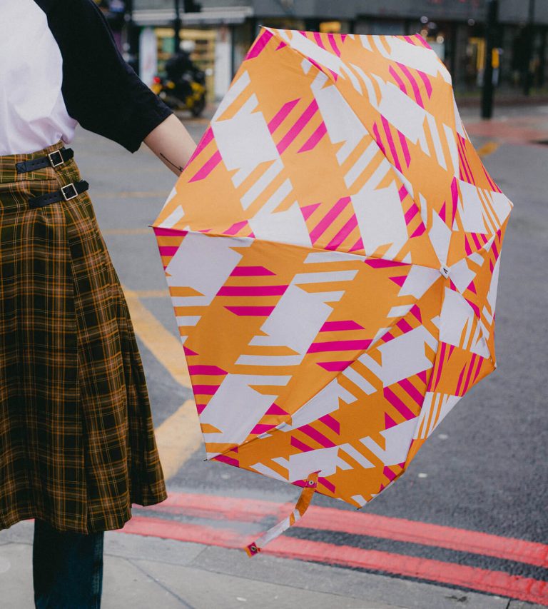 Parasol Compact Tweed & Check Kratka Gingham Oversize Pomarańczowo-fioletowy - obrazek 3