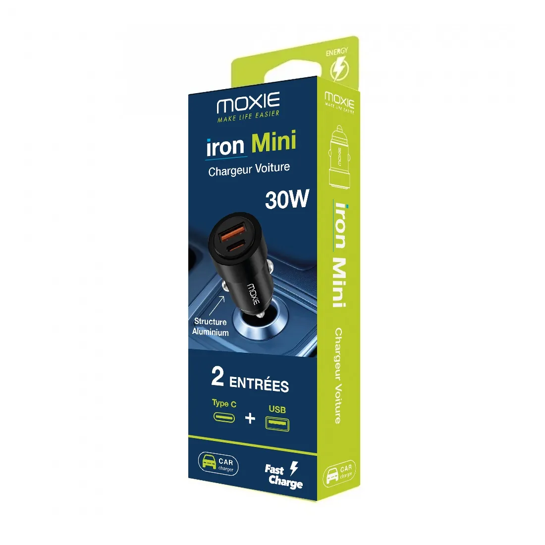IronMini Aluminiowa ładowarka samochodowa USBA+ USBC z podwójnym wejściem – 30 W - obrazek 2
