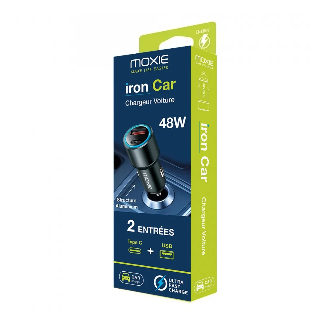 IronCar Aluminiowa ładowarka samochodowa USBA+ USBC z podwójnym wejściem – 48 W - obrazek 2