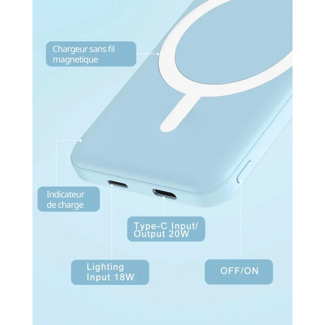 Powerbank MagSafe Slim 5000mAh Jasno niebieski - obrazek 3
