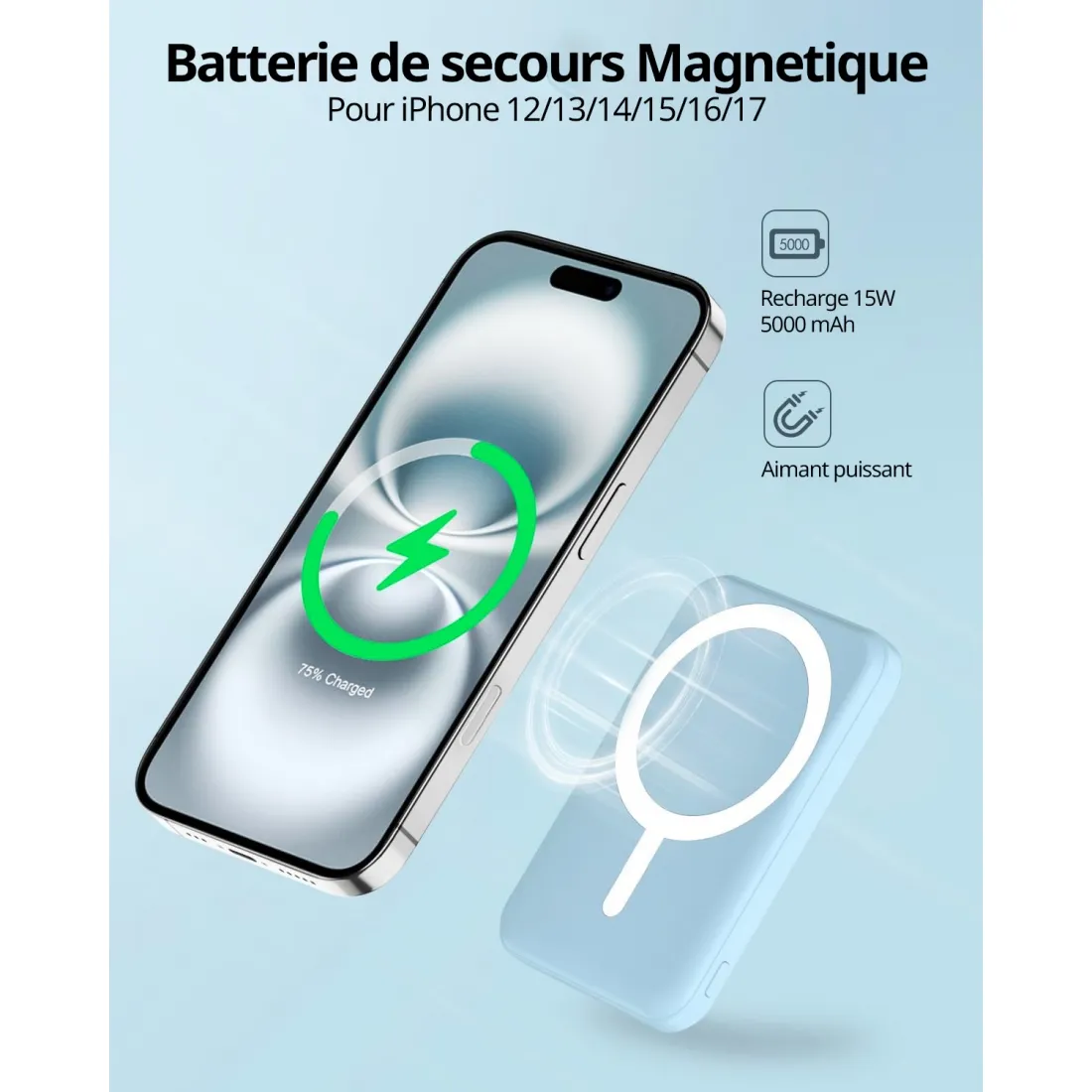 Powerbank MagSafe Slim 5000mAh Jasno niebieski - obrazek 4