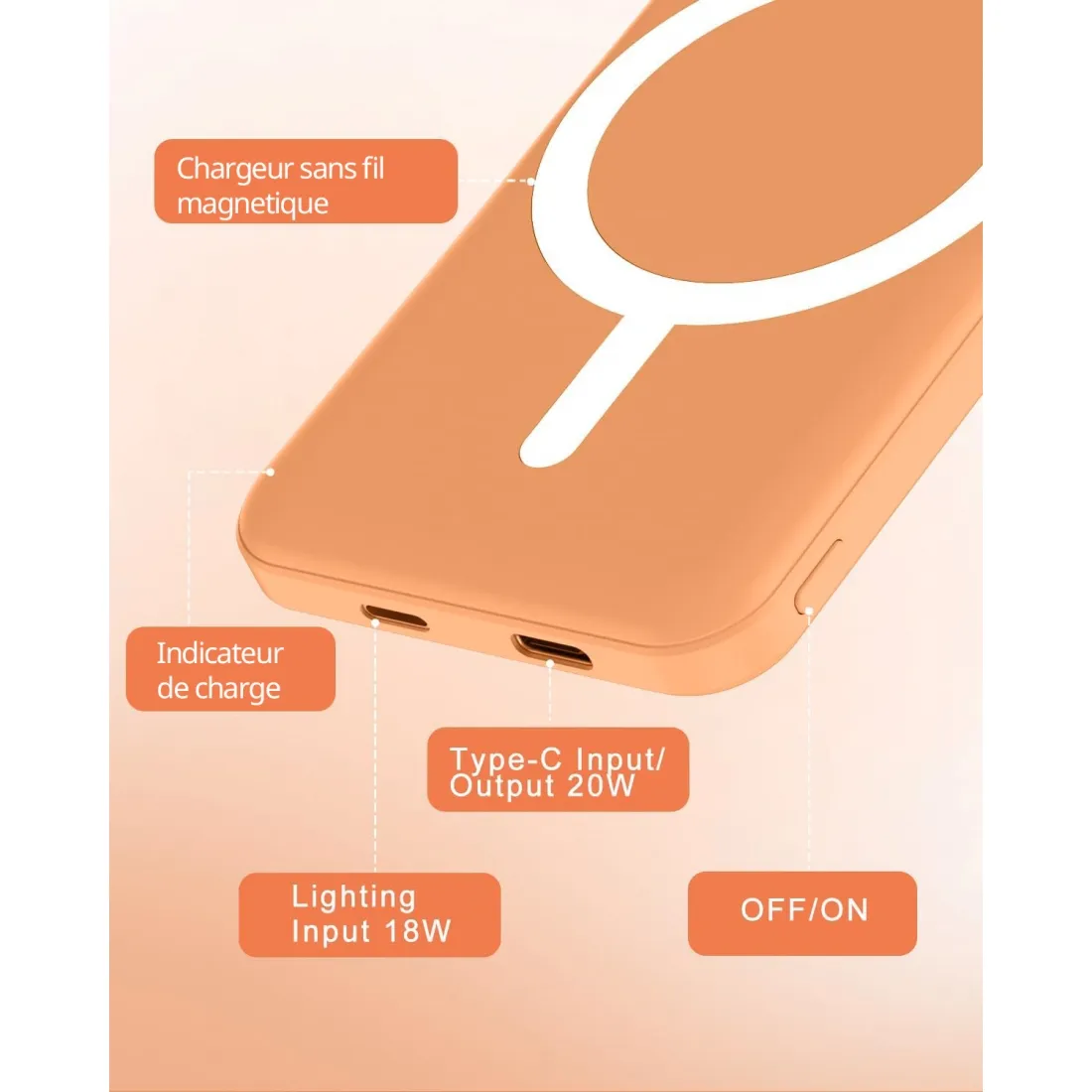 Powerbank MagSafe Slim 5000mAh Pomarańczowy - obrazek 3