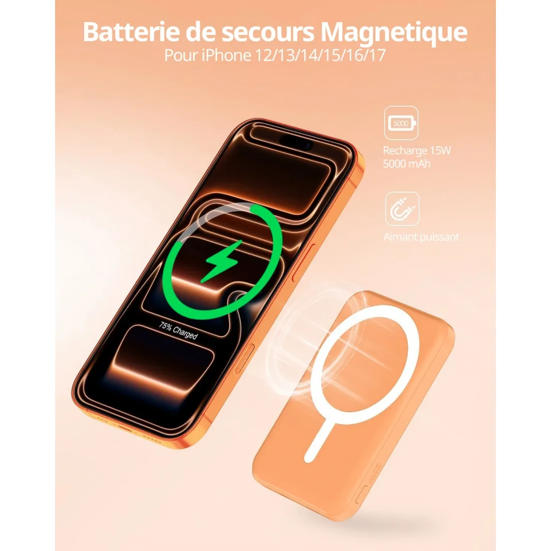 Powerbank MagSafe Slim 5000mAh Pomarańczowy - obrazek 4