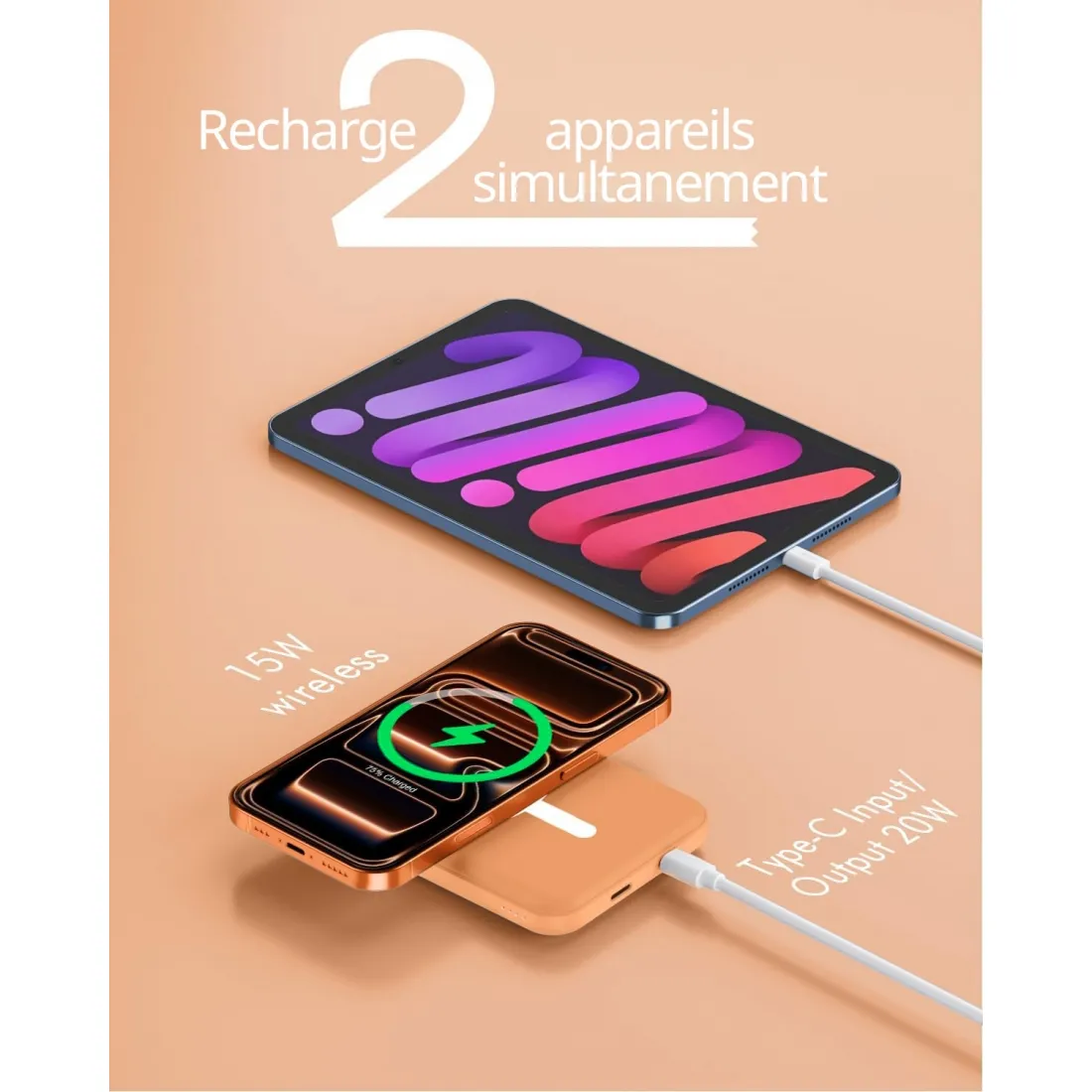 Powerbank MagSafe Slim 5000mAh Pomarańczowy - obrazek 5