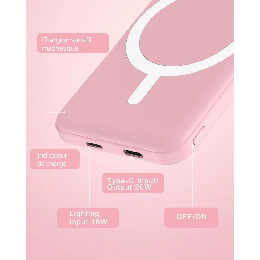 Powerbank MagSafe Slim 5000mAh Różowy - obrazek 2