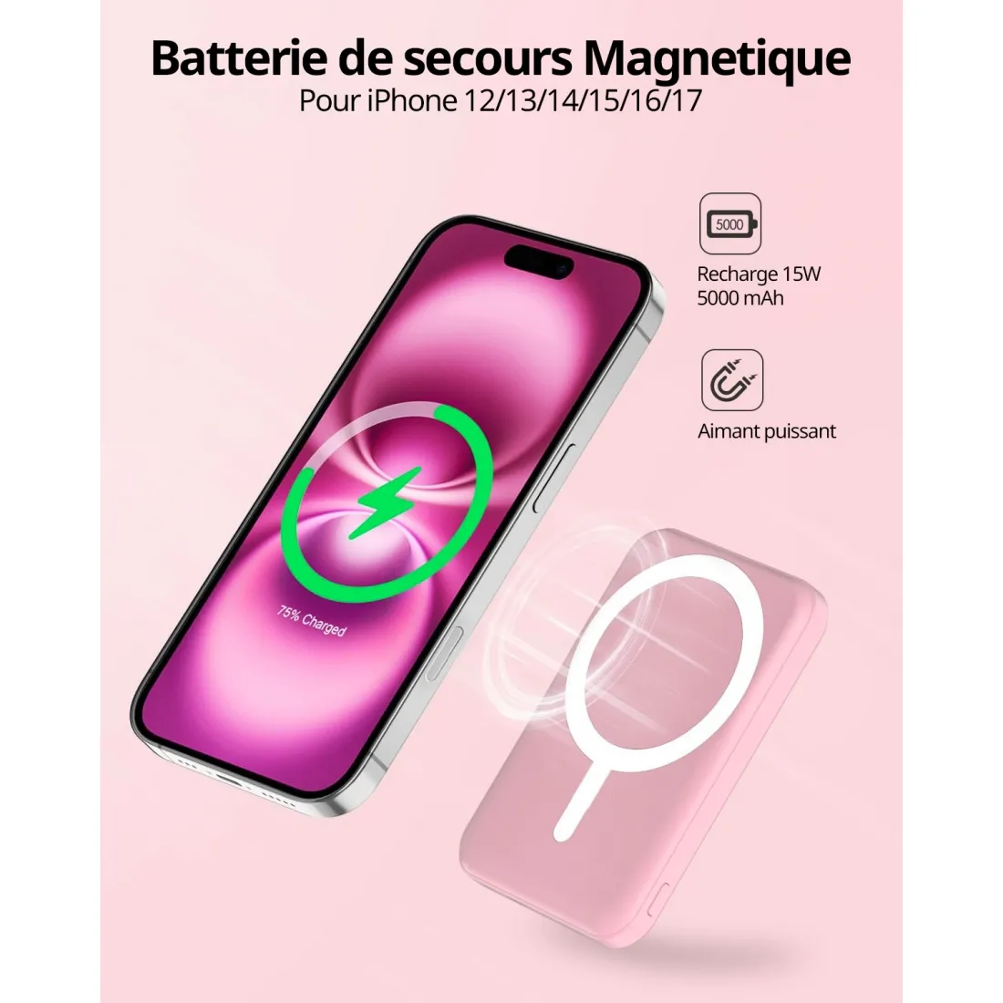 Powerbank MagSafe Slim 5000mAh Różowy - obrazek 4