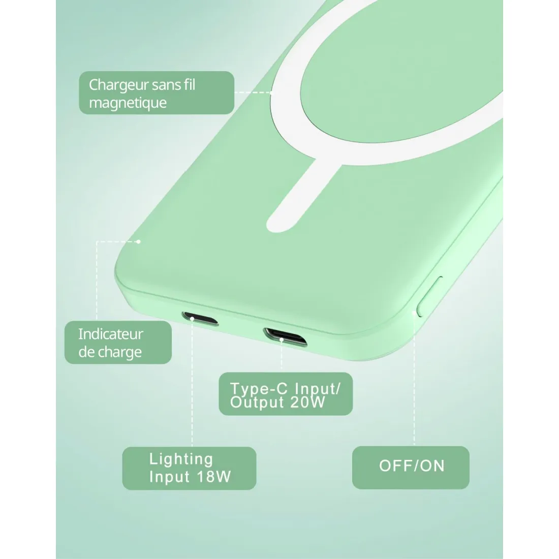 Powerbank MagSafe Slim 5000mAh Zielony - obrazek 2