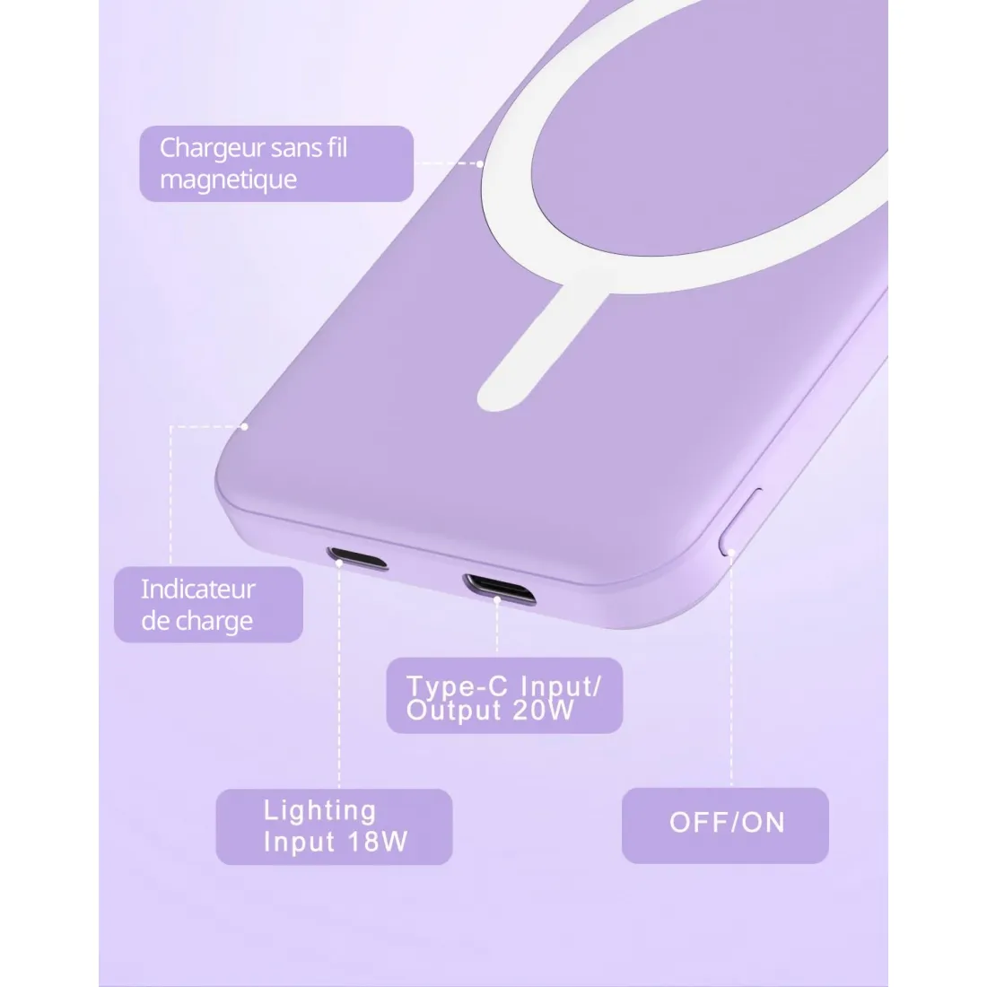 Powerbank MagSafe Slim 5000mAh Fioletowy - obrazek 2