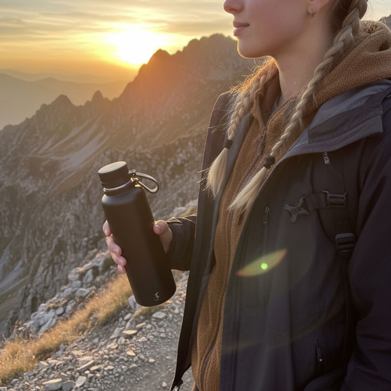 Butelka termiczna LURCH Outdoor ze stali nierdzewnej 1 litr - Czarna - obrazek 2